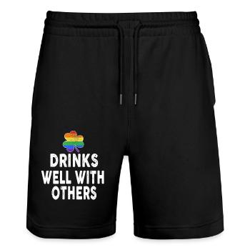 Drinks Well With Others LGBT Gay St Patricks Day - Stanley/Stella Trainer Unisex Organic Jogging Shorts - black - Front - Nik (191cm) & Marisol (170cm)