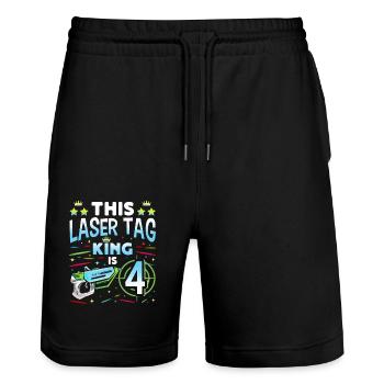 Lasertag King Is 4 Birthday Boy Indoor Laser Tag - Stanley/Stella Trainer Unisex Organic Jogging Shorts - black - Front - Nik (191cm) & Marisol (170cm)