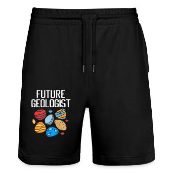 Geologist Geology - Stanley/Stella Trainer Unisex Organic Jogging Shorts - black - Front - Nik (191cm) & Marisol (170cm)