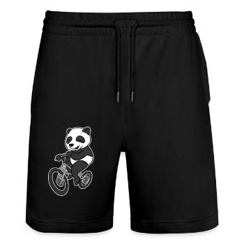 Panda Riding Bicycle T-Shirt Funny Sichuan Bear - Stanley/Stella Trainer Unisex Organic Jogging Shorts - black - Front - Nik (191cm) & Marisol (170cm)