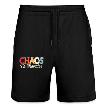 Events Coordinator Chaos Co-Ordinator Planner - Stanley/Stella Trainer Unisex Organic Jogging Shorts - black - Front - Nik (191cm) & Marisol (170cm)