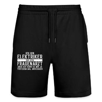 Elektriker Ich Bin Elektriker und kein Frauenarzt - Stanley/Stella Unisex Bio Joggingshorts Trainer  - Schwarz - Vorne - Nik (191cm) & Marisol (170cm)