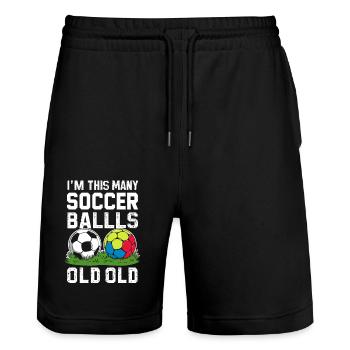 2nd Birthday Football - Stanley/Stella Trainer Unisex Organic Jogging Shorts - black - Front - Nik (191cm) & Marisol (170cm)