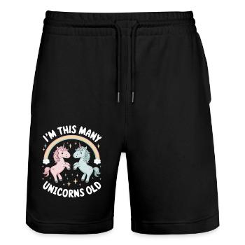 Ich Bin So Viele Einhörner Alt - Kinder 2 Jahre - Stanley/Stella Unisex Bio Joggingshorts Trainer  - Schwarz - Vorne - Nik (191cm) & Marisol (170cm)