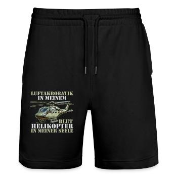 Pilot Helicopter Helicopter - Stanley/Stella Trainer Unisex Organic Jogging Shorts - black - Front - Nik (191cm) & Marisol (170cm)