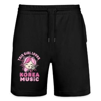 Idée cadeau motif coréen à la mode pour les fans de K-pop - Short de jogging bio TRAINER Stanley/Stella unisexe - noir - Devant - Nik (191cm) & Marisol (170cm)