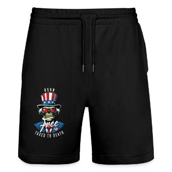 Born free, taxed until death on July 4 - Stanley/Stella Trainer Unisex Organic Jogging Shorts - black - Front - Nik (191cm) & Marisol (170cm)