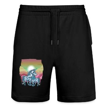 Licornes, Licorne, Chaman, Nature, Forêt, Amérindien - Short de jogging bio TRAINER Stanley/Stella unisexe - noir - Devant - Nik (191cm) & Marisol (170cm)