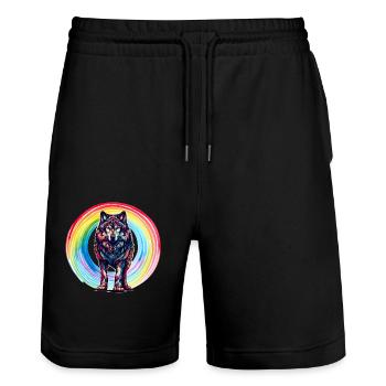 Wolf Wolves Rainbow - Stanley/Stella Trainer Unisex Organic Jogging Shorts - black - Front - Nik (191cm) & Marisol (170cm)