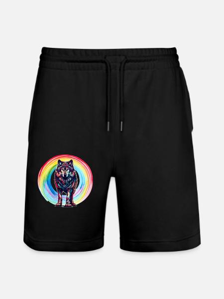 Wolf Wolves Rainbow - Stanley/Stella Trainer Unisex Organic Jogging Shorts - black