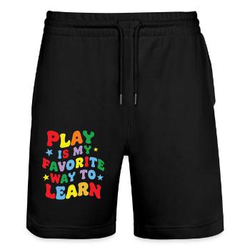 Funny Play is my Favorite Way to Learn Teacher pae - Stanley/Stella Trainer Unisex Organic Jogging Shorts - black - Front - Nik (191cm) & Marisol (170cm)