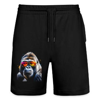 Gorilla Sonnenbrille Affe Bunt Tier Design Print - Stanley/Stella Unisex Bio Joggingshorts Trainer  - Schwarz - Vorne - Nik (191cm) & Marisol (170cm)
