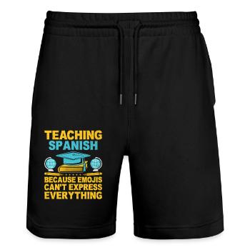 Foreign Language Teacher School Languages Teachers - Stanley/Stella Trainer Unisex Organic Jogging Shorts - black - Front - Nik (191cm) & Marisol (170cm)