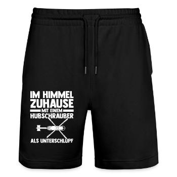 Pilot Helikopter Hubschrauber - Stanley/Stella Unisex Bio Joggingshorts Trainer  - Schwarz - Vorne - Nik (191cm) & Marisol (170cm)