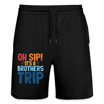 Geschwister Oh Sip Its A Brothers Trip - Stanley/Stella Unisex Bio Joggingshorts Trainer  - Schwarz - Vorne - Nik (191cm) & Marisol (170cm)