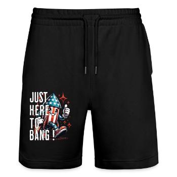 Here To Bang Retro Vintage Design 4. Juli - Stanley/Stella Unisex Bio Joggingshorts Trainer  - Schwarz - Vorne - Nik (191cm) & Marisol (170cm)