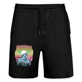 Einhörner Kind Kinder Einhörner - Stanley/Stella Unisex Bio Joggingshorts Trainer  - Schwarz - Vorne - Nik (191cm) & Marisol (170cm)