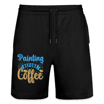 Artist Painter Graphic Painting Before Coffee Gift - Stanley/Stella Trainer Unisex Organic Jogging Shorts - black - Front - Nik (191cm) & Marisol (170cm)