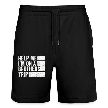 Geschwister Ich Bin Auf Einer Brüderreise - Stanley/Stella Unisex Bio Joggingshorts Trainer  - Schwarz - Vorne - Nik (191cm) & Marisol (170cm)