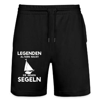 Legends Don't Age They Go Sailing Gifts - Stanley/Stella Trainer Unisex Organic Jogging Shorts - black - Front - Nik (191cm) & Marisol (170cm)
