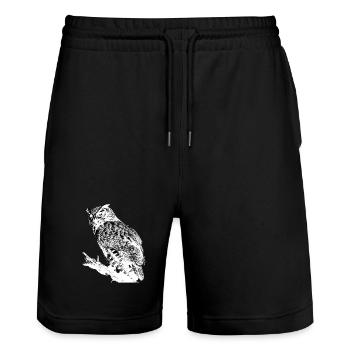 Hibou sur branche d’arbre noir blanc prédateur nocturne - Short de jogging bio TRAINER Stanley/Stella unisexe - noir - Devant - Nik (191cm) & Marisol (170cm)