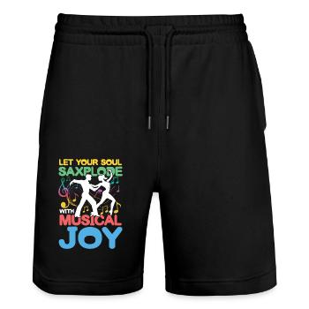 Let Your Soul Saxplode With Musical Joy - Stanley/Stella Unisex Bio Joggingshorts Trainer  - Schwarz - Vorne - Nik (191cm) & Marisol (170cm)