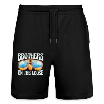 Brothers On The Loose Geschwisterreise - Stanley/Stella Unisex Bio Joggingshorts Trainer  - Schwarz - Vorne - Nik (191cm) & Marisol (170cm)