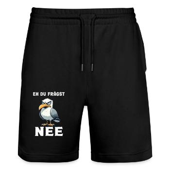 Bevor du fragst nein, Möwe - Stanley/Stella Unisex Bio Joggingshorts Trainer  - Schwarz - Vorne - Nik (191cm) & Marisol (170cm)