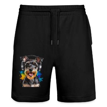 Zwergschnauzer Kopfhörer Hund Lustig Design Print - Stanley/Stella Unisex Bio Joggingshorts Trainer  - Schwarz - Vorne - Nik (191cm) & Marisol (170cm)
