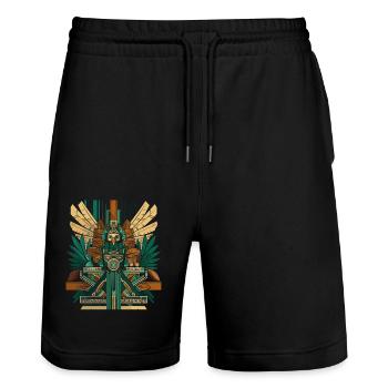 Maya Gott Mayan Mythologie Ek Chuah Kunstwerk - Stanley/Stella Unisex Bio Joggingshorts Trainer  - Schwarz - Vorne - Nik (191cm) & Marisol (170cm)