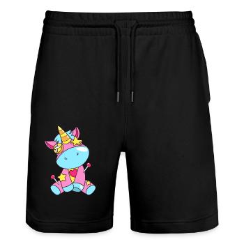 Voodoo Einhorn - Stanley/Stella Unisex Bio Joggingshorts Trainer  - Schwarz - Vorne - Nik (191cm) & Marisol (170cm)