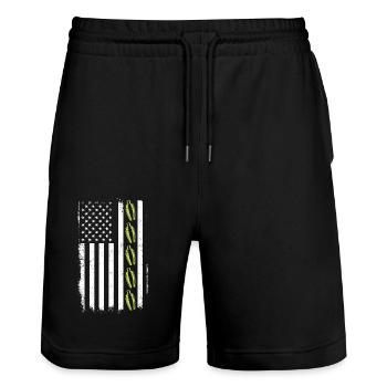 Bartender Mixologist American Flag - Stanley/Stella Trainer Unisex Organic Jogging Shorts - black - Front - Nik (191cm) & Marisol (170cm)