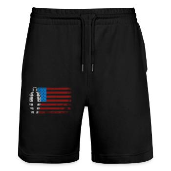 Bartender Mixologist American Flag - Stanley/Stella Trainer Unisex Organic Jogging Shorts - black - Front - Nik (191cm) & Marisol (170cm)