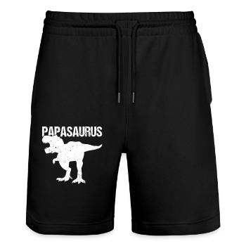 Dad Father Dino Dinosaur Papasaurus - Stanley/Stella Trainer Unisex Organic Jogging Shorts - black - Front - Nik (191cm) & Marisol (170cm)