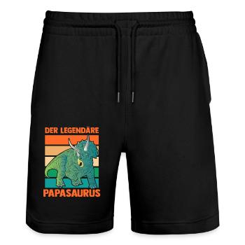 Dad Father Dino Dinosaur Papasaurus - Stanley/Stella Trainer Unisex Organic Jogging Shorts - black - Front - Nik (191cm) & Marisol (170cm)