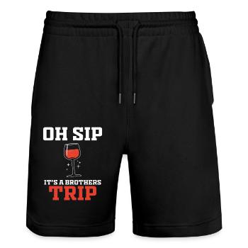 Geschwister Oh Sip Its A Brothers Trip - Stanley/Stella Unisex Bio Joggingshorts Trainer  - Schwarz - Vorne - Nik (191cm) & Marisol (170cm)