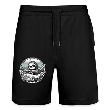 Faultier im Auto - Stanley/Stella Unisex Bio Joggingshorts Trainer  - Schwarz - Vorne - Nik (191cm) & Marisol (170cm)