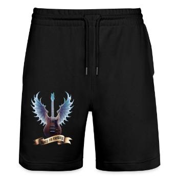 Rock Guitar 2024 03 - Stanley/Stella Trainer Unisex Organic Jogging Shorts - black - Front - Nik (191cm) & Marisol (170cm)