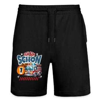 Feuerwehr 1. Geburtstag Kindergeburtstag - Stanley/Stella Unisex Bio Joggingshorts Trainer  - Schwarz - Vorne - Nik (191cm) & Marisol (170cm)