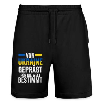 Ukrainer Ukraine - Stanley/Stella Unisex Bio Joggingshorts Trainer  - Schwarz - Vorne - Nik (191cm) & Marisol (170cm)