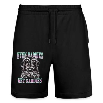 Even Baddies Get Saddies Graphic Raccoon Funny - Stanley/Stella Trainer Unisex Organic Jogging Shorts - black - Front - Nik (191cm) & Marisol (170cm)