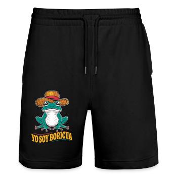Yo Soy Boricua Puerto Rican Frog With Hat - Stanley/Stella Trainer Unisex Organic Jogging Shorts - black - Front - Nik (191cm) & Marisol (170cm)