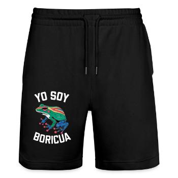 Yo Soy Boricua Frog – Proud Puerto Rican - Stanley/Stella Trainer Unisex Organic Jogging Shorts - black - Front - Nik (191cm) & Marisol (170cm)