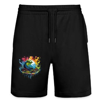 Respektier Muttererde Unseren Planeten Natur - Stanley/Stella Unisex Bio Joggingshorts Trainer  - Schwarz - Vorne - Nik (191cm) & Marisol (170cm)