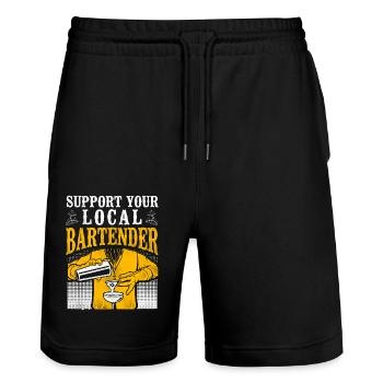 Bartender Mixologist Support Your - Stanley/Stella Trainer Unisex Organic Jogging Shorts - black - Front - Nik (191cm) & Marisol (170cm)