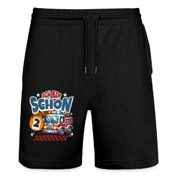 Feuerwehr 2. Geburtstag Kindergeburtstag - Stanley/Stella Unisex Bio Joggingshorts Trainer  - Schwarz - Vorne - Nik (191cm) & Marisol (170cm)