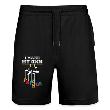 I Make My Own Friends Puppet Show - Stanley/Stella Trainer Unisex Organic Jogging Shorts - black - Front - Nik (191cm) & Marisol (170cm)