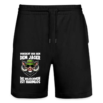 Jäger Jagd Jagdschein Jägerin Jagdbekleidung - Stanley/Stella Unisex Bio Joggingshorts Trainer  - Schwarz - Vorne - Nik (191cm) & Marisol (170cm)
