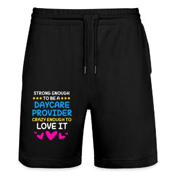 Garderie Éducateur Éducateur - Short de jogging bio TRAINER Stanley/Stella unisexe - noir - Devant - Nik (191cm) & Marisol (170cm)