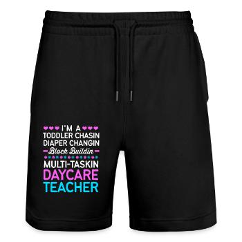 Garderie Éducateur Éducateur - Short de jogging bio TRAINER Stanley/Stella unisexe - noir - Devant - Nik (191cm) & Marisol (170cm)